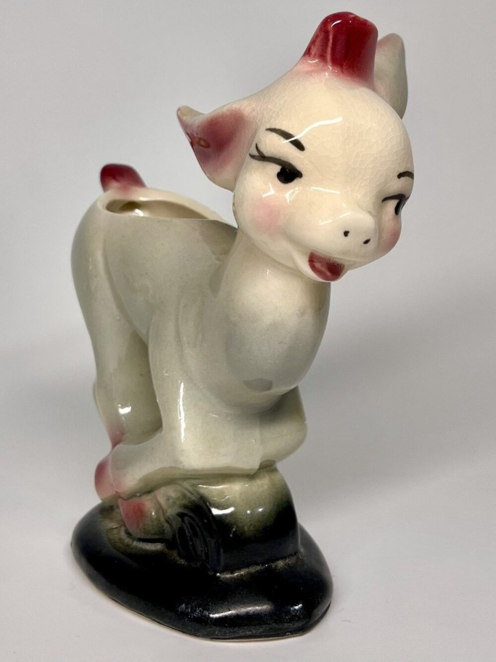 Pink Goat Deer Planter Vase 6 x 6 inches Ceramic Kitsch Vintage MCM - Picture 9 of 13